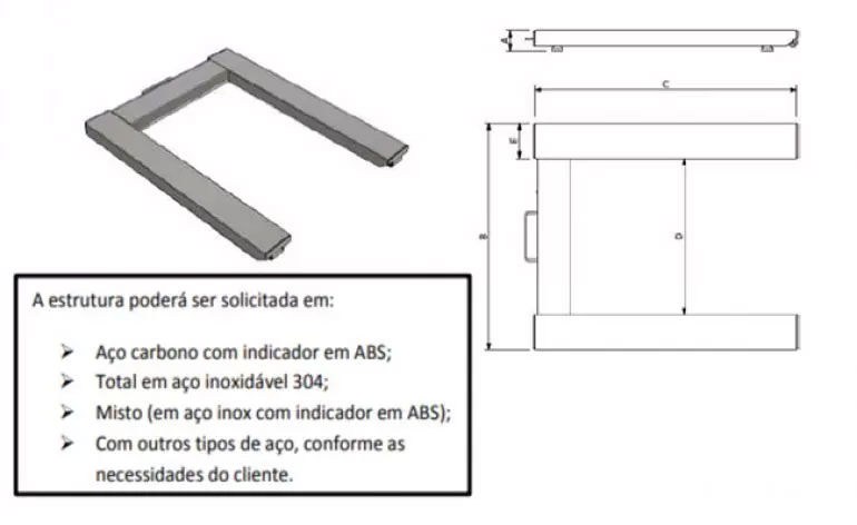 Dimensão - Balança B650 Pallet capacidade 500kg a 3000kg