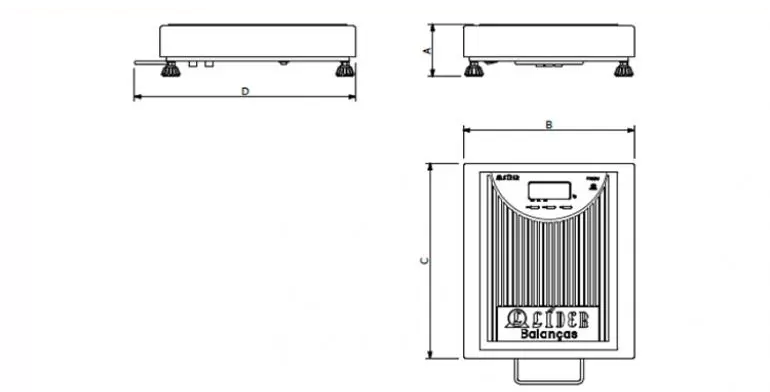 
Dimensão - Balança Portátil Linhas P150 modelos P180M e P200M capacidade minima 200 Kg