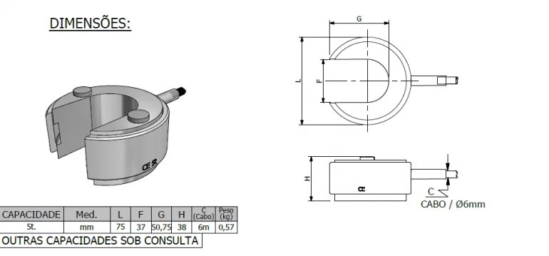 Dimensão - Célula de Carga CE capacidade 5t