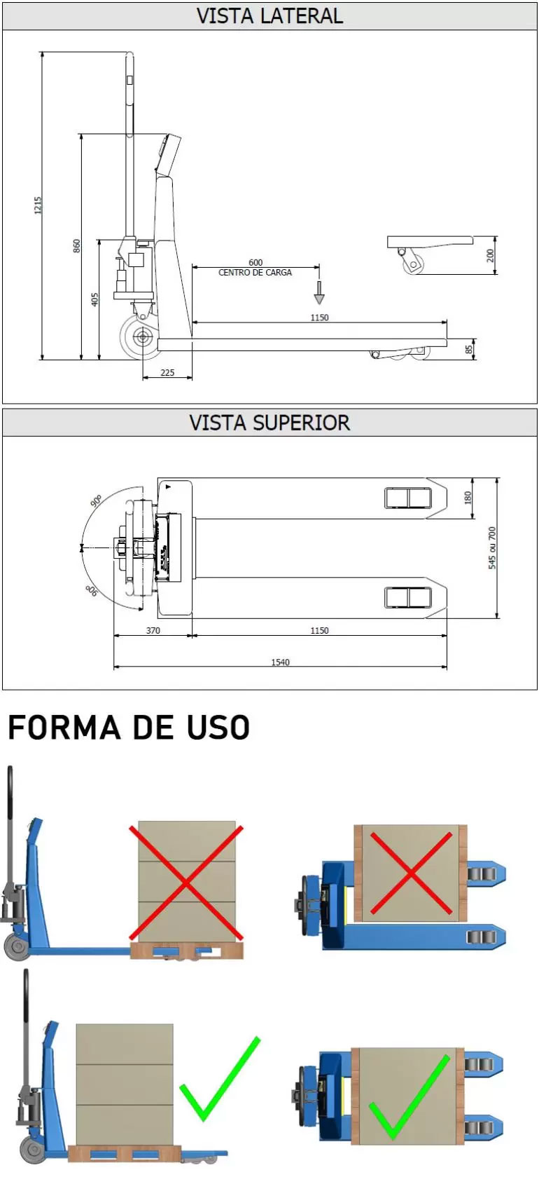 Dimensão  - Transpalete LD1052